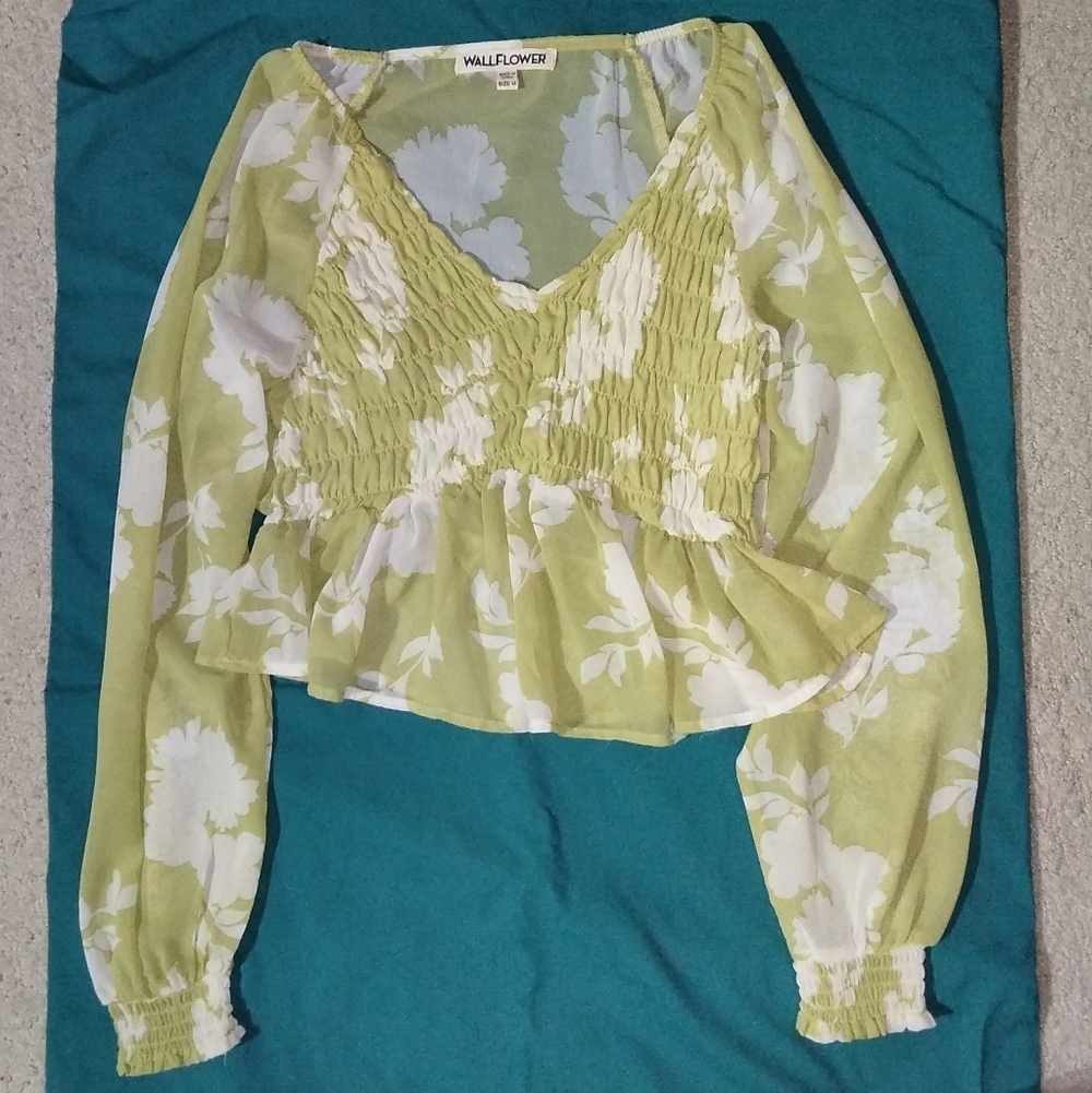 NWOT Wallflower Lime Green Floral Blouse